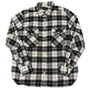 Pendleton Flannel Shirt Mens L Black White Plaid Elbow Patch Pockets Chore Work